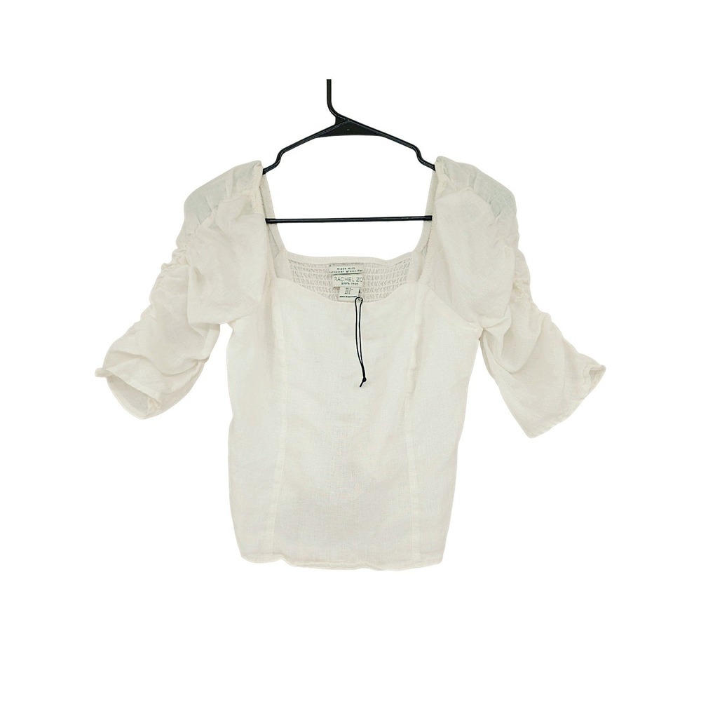 Rachel Zoe Linen Blouse S White Puff Sleeve Smock Milkmaid Cottagecore Boho NEW
